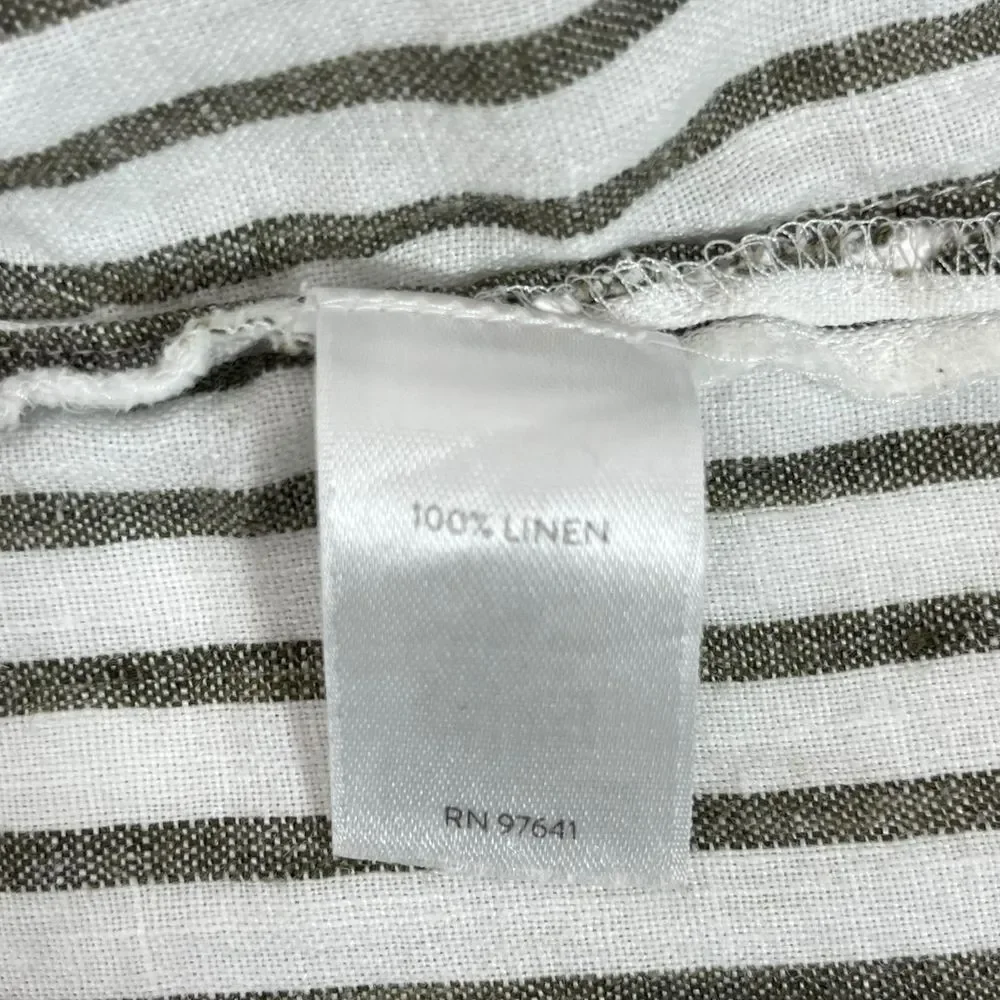 J. Jill Women's XL Petite Love Linen White/Gray Striped Long‎ Sleeve Shirt